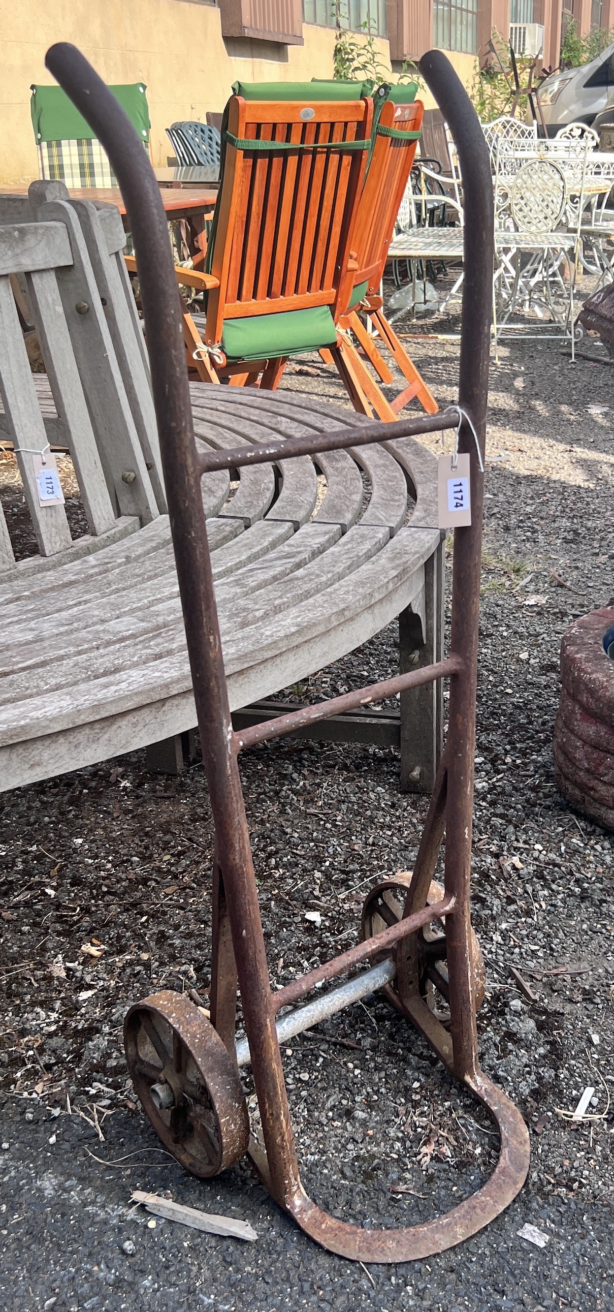 A set of vintage sack wheels, height 107cm